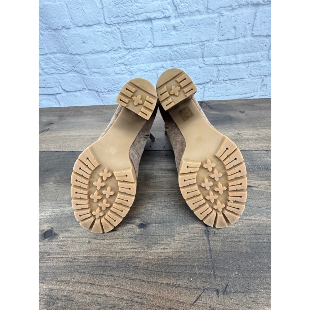Tory Burch Leigh Brown Suede Double T Logo Lug Sole Ankle Boots 8.5M - Picture 3 of 15